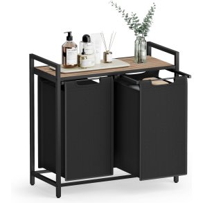 Vasketjskurve p stativ med 2 rum - 2 vasketjsposer - brun