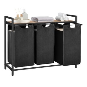 Vasketjskurve p stativ med 3 rum - 3 vasketjsposer - brun