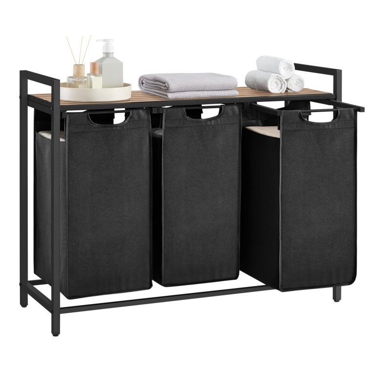 Vasketjskurve p stativ med 3 rum - 3 vasketjsposer - brun