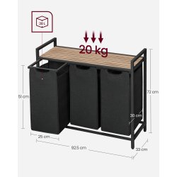 Vasketjskurve p stativ med 3 rum - 3 vasketjsposer - brun