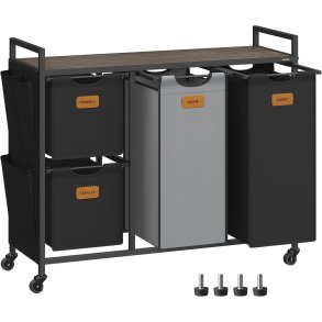 Vasketjskurve p stativ med hjul og 4 rum - kastanjebrun hylde