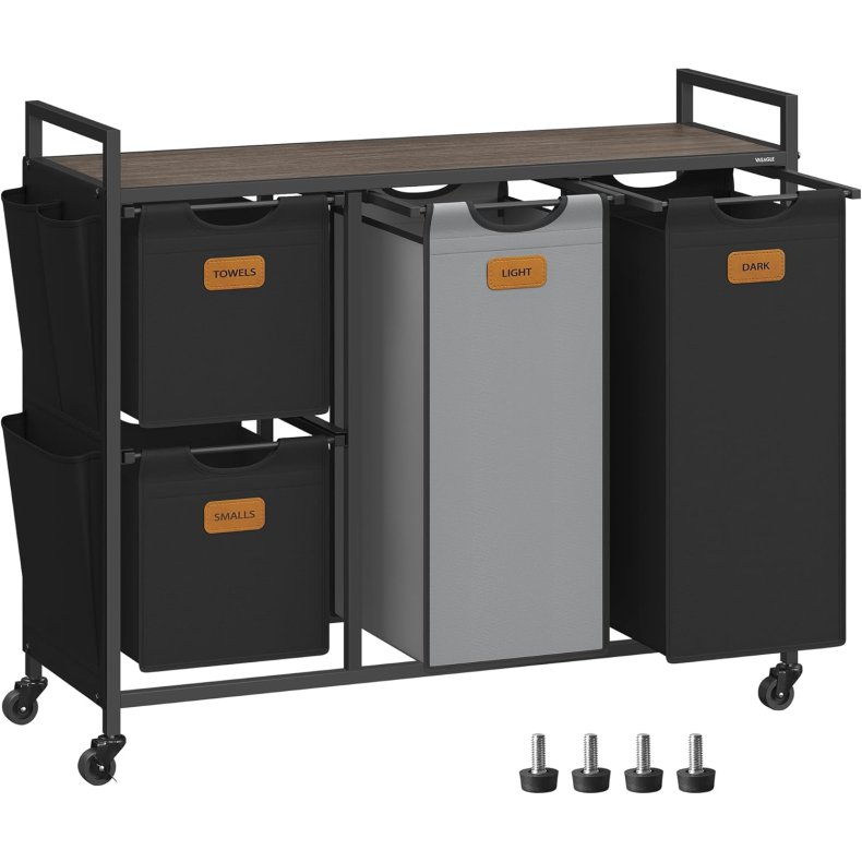 Vasketjskurve p stativ med hjul og 4 rum - kastanjebrun hylde