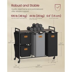 Vasketjskurve p stativ med hjul og 4 rum - kastanjebrun hylde