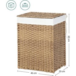 Vasketjskurv med vasketjspose - 90 liter - brun vasketjskurv