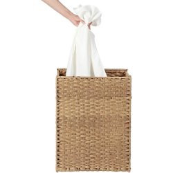 Vasketjskurv med vasketjspose - 90 liter - brun vasketjskurv