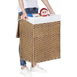 Vasketjskurv med vasketjspose - 90 liter - brun vasketjskurv