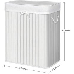 Vasket�jskurv i bambus med 2 delt vasket�jspose - 100 liter - hvid