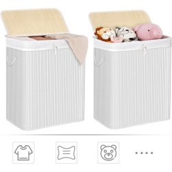 Vasket�jskurv i bambus med 2 delt vasket�jspose - 100 liter - hvid