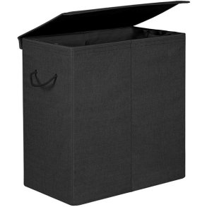Vasketjskurv med 2 rum og vasketjspose - 142 liter - sort