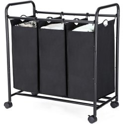 Vasketjskurve - vasketjsvogn p hjul med 3 aftagelige rum - sort