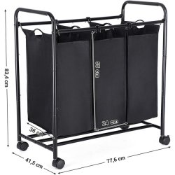 Vasketjskurve - vasketjsvogn p hjul med 3 aftagelige rum - sort