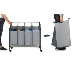 Vasketjskurve - vasketjsvogn p hjul med 4 aftagelige rum - gr