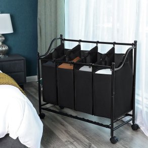 Vasketjskurve - vasketjsvogn p hjul med 4 aftagelige rum - sort