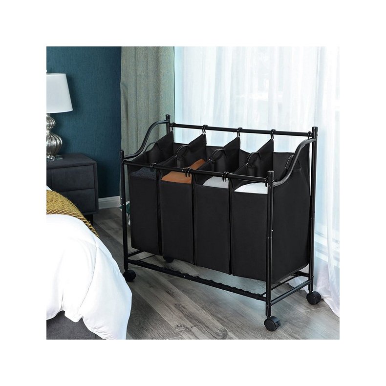Vasketjskurve - vasketjsvogn p hjul med 4 aftagelige rum - sort