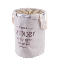 Vasketjskurv 55x39cm 65l - beige rund vasketjspose med hndtag