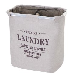 Vasketjskurv med 2 rum 56x49x30cm 82l - beige vasketjspose