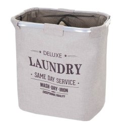 Vasketjskurv med 2 rum 56x49x30cm 82l - beige vasketjspose