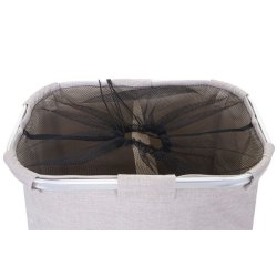 Vasketjskurv med 2 rum 56x49x30cm 82l - beige vasketjspose