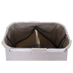 Vasketjskurv med 2 rum 56x49x30cm 82l - beige vasketjspose