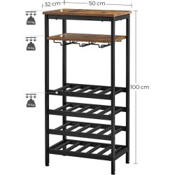 Vinreol til 20 flasker og glasholdere - rustik brun 50x32x100