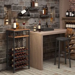 Vinreol til 20 flasker og glasholdere - rustik brun 50x32x100