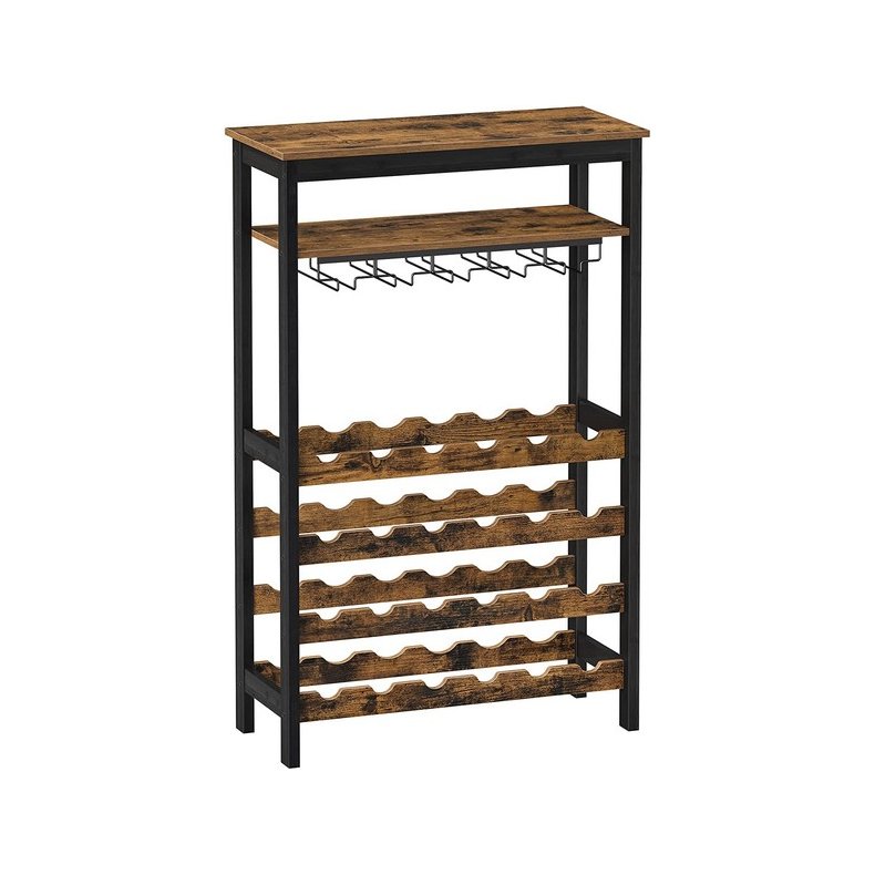 Vinreol til 24 flasker og glasholdere - rustik brun 66x30x100