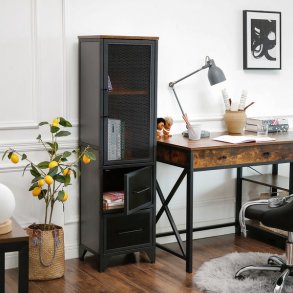 Vitrine - vitrineskab - rustik brun og sort st�l - 40x30x140