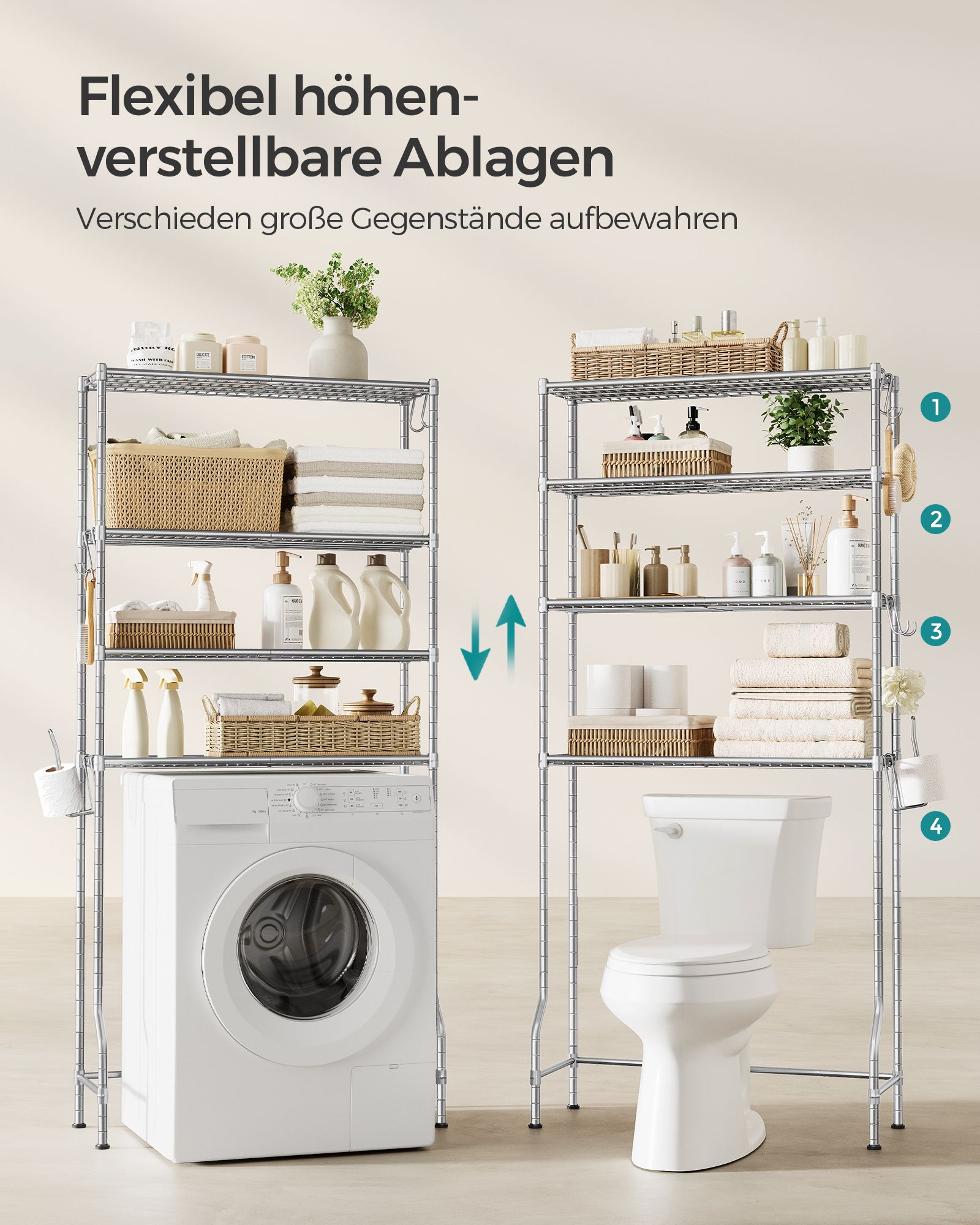 Badeværelsesreol Stålreol Til Over Toilet Vaskemaskine Sølv Reoler Hylder Reoler Gulvreoler Stuereoler Daily Living