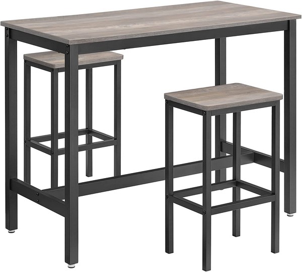 Billede af Barbord med 2 skamler - højbord med 2 barstole - grå beige - Køkkenudstyr - Daily-Living