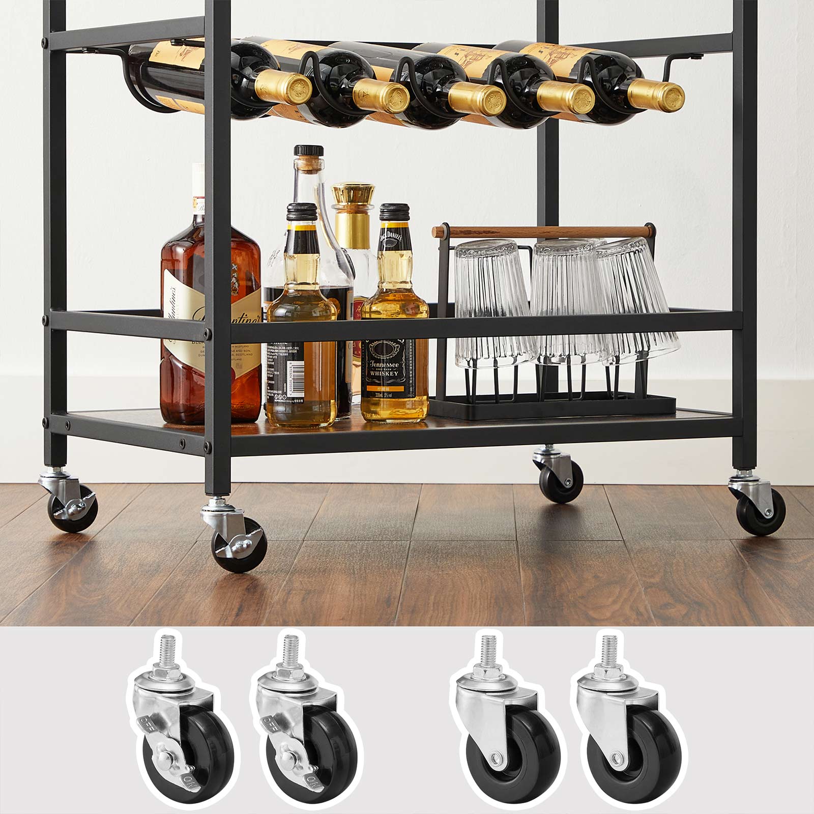 Rullebord med glas og flaskeholdere, produktbillede 6 af 6, Barvogne & rulleborde hos HomeNordic