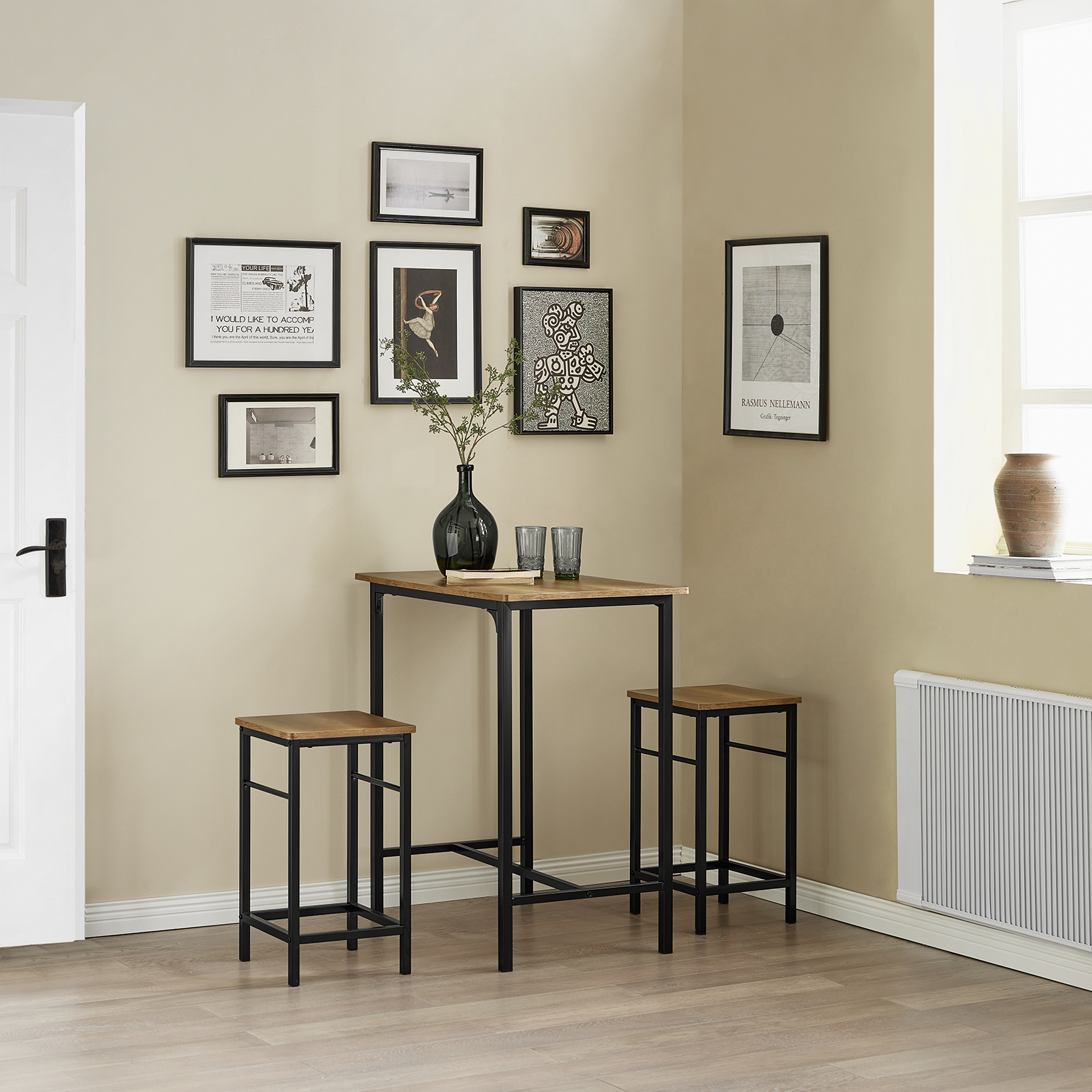 Barbord med skamler, barbordssæt, brun træ look 80x50x87, produktbillede 3 af 8, Barborde hos HomeNordic