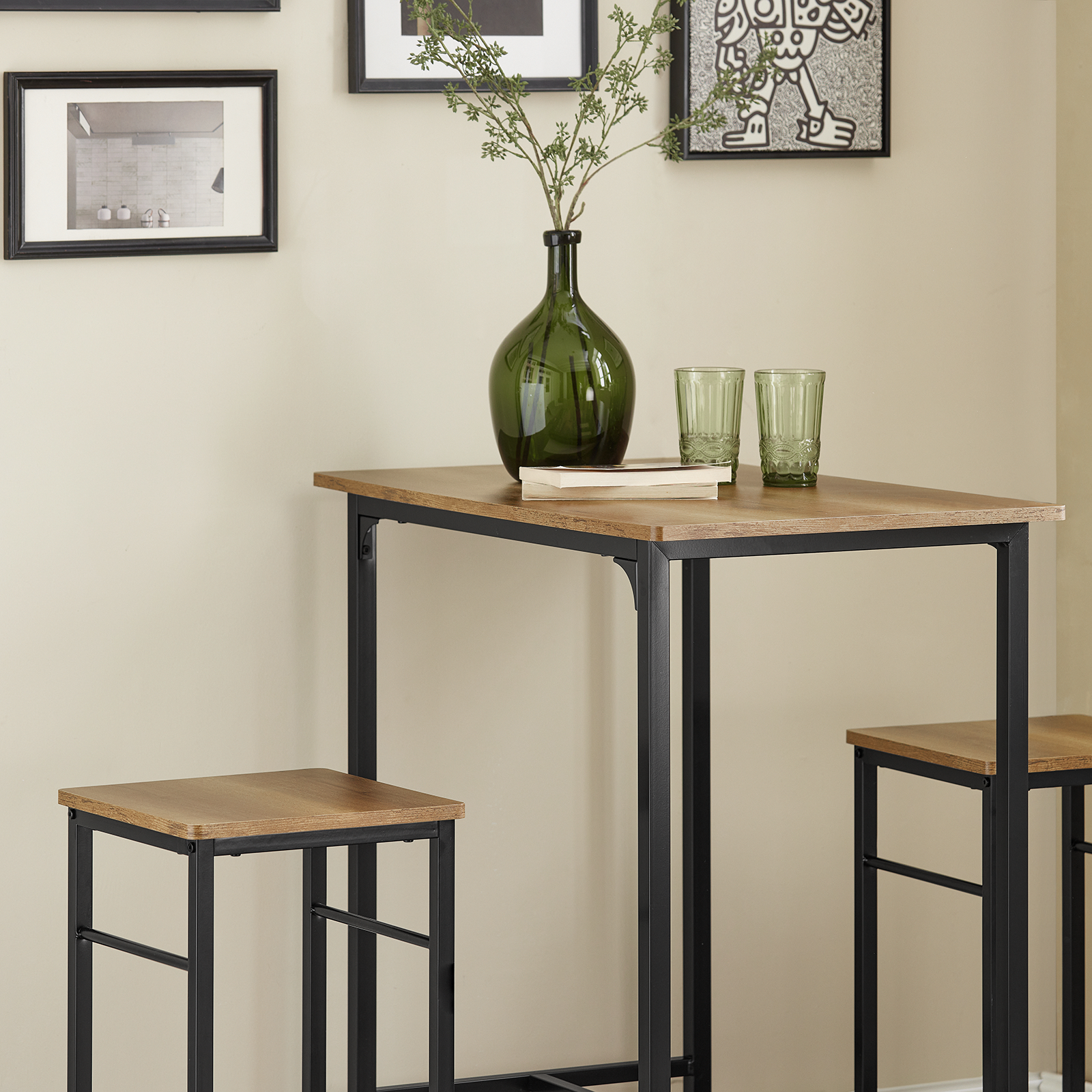 Barbord med skamler, barbordssæt, brun træ look 80x50x87, produktbillede 7 af 8, Barborde hos HomeNordic