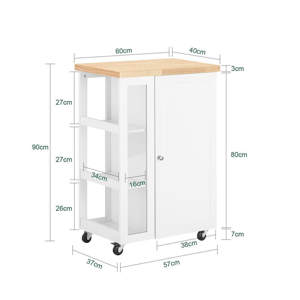 Køkkenvogn på hjul, rullebord og køkkenø, hvid 60 x 40 x 90cm, produktbillede 2 af 11, Barvogne & rulleborde hos HomeNordic