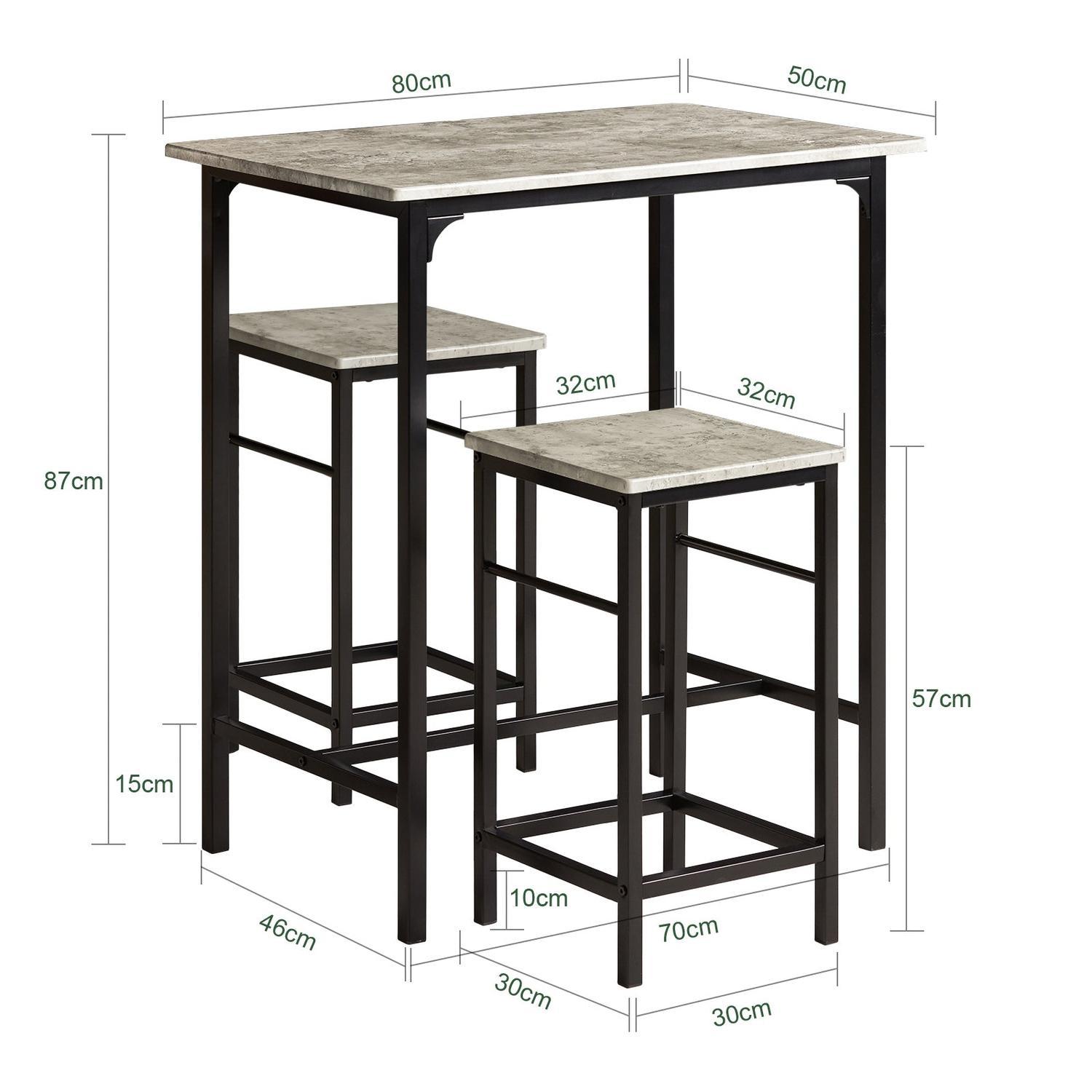Barbord med skamler, barbordssæt, grå beton look 80x50x87, produktbillede 2 af 10, Barborde hos HomeNordic