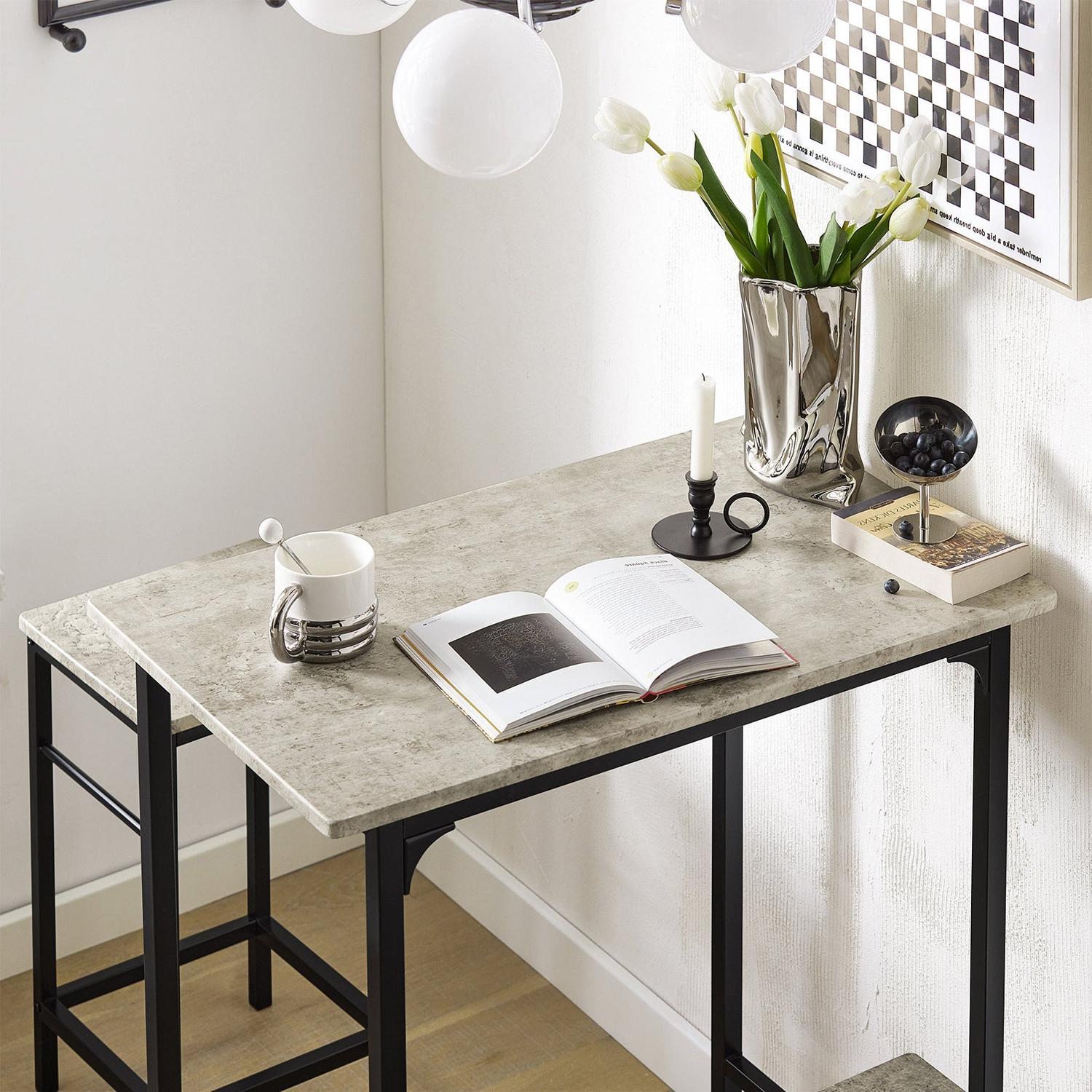 Barbord med skamler, barbordssæt, grå beton look 80x50x87, produktbillede 4 af 10, Barborde hos HomeNordic