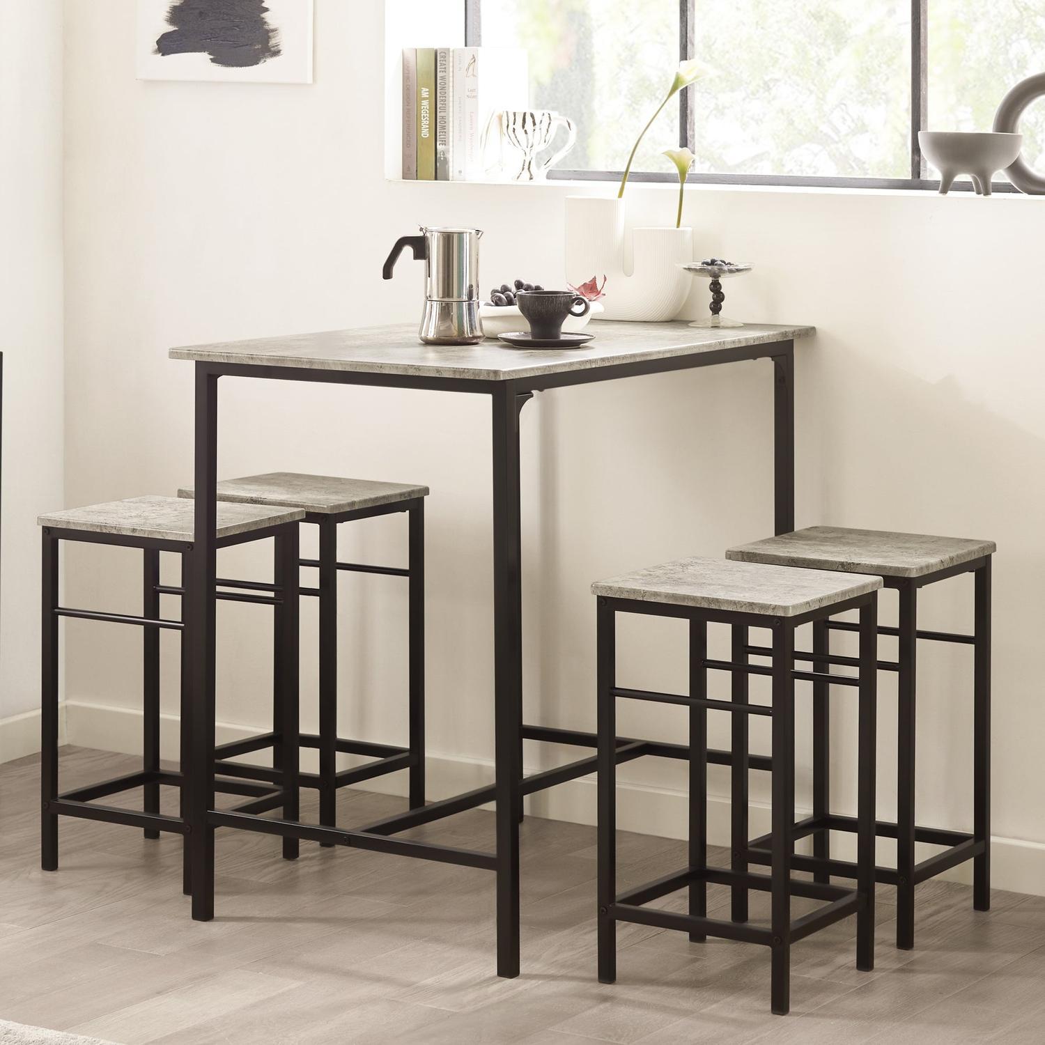 Barbord med skamler, barbordssæt, grå beton look 100x60x87, produktbillede 3 af 9, Barborde hos HomeNordic