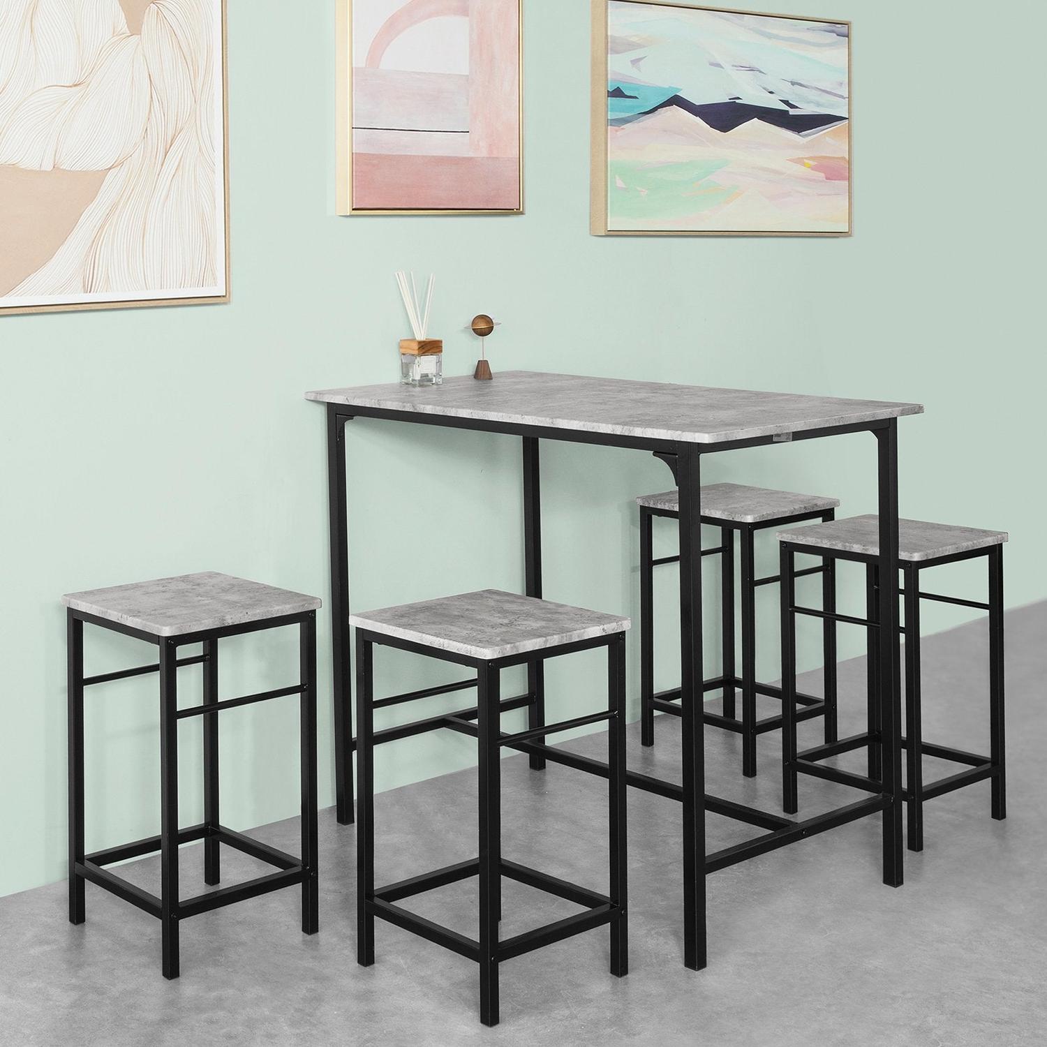 Barbord med skamler, barbordssæt, grå beton look 100x60x87, produktbillede 4 af 9, Barborde hos HomeNordic