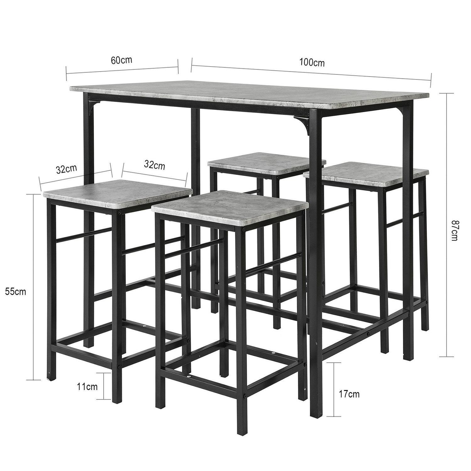 Barbord med skamler, barbordssæt, grå beton look 100x60x87, produktbillede 2 af 9, Barborde hos HomeNordic