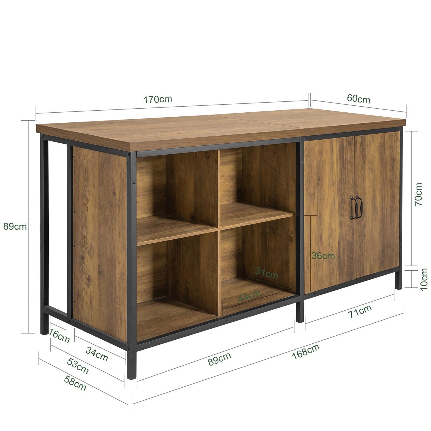 Køkkenø industrielt look, barbord med hylder, brun 170x60x89, produktbillede 2 af 10, Barborde hos HomeNordic