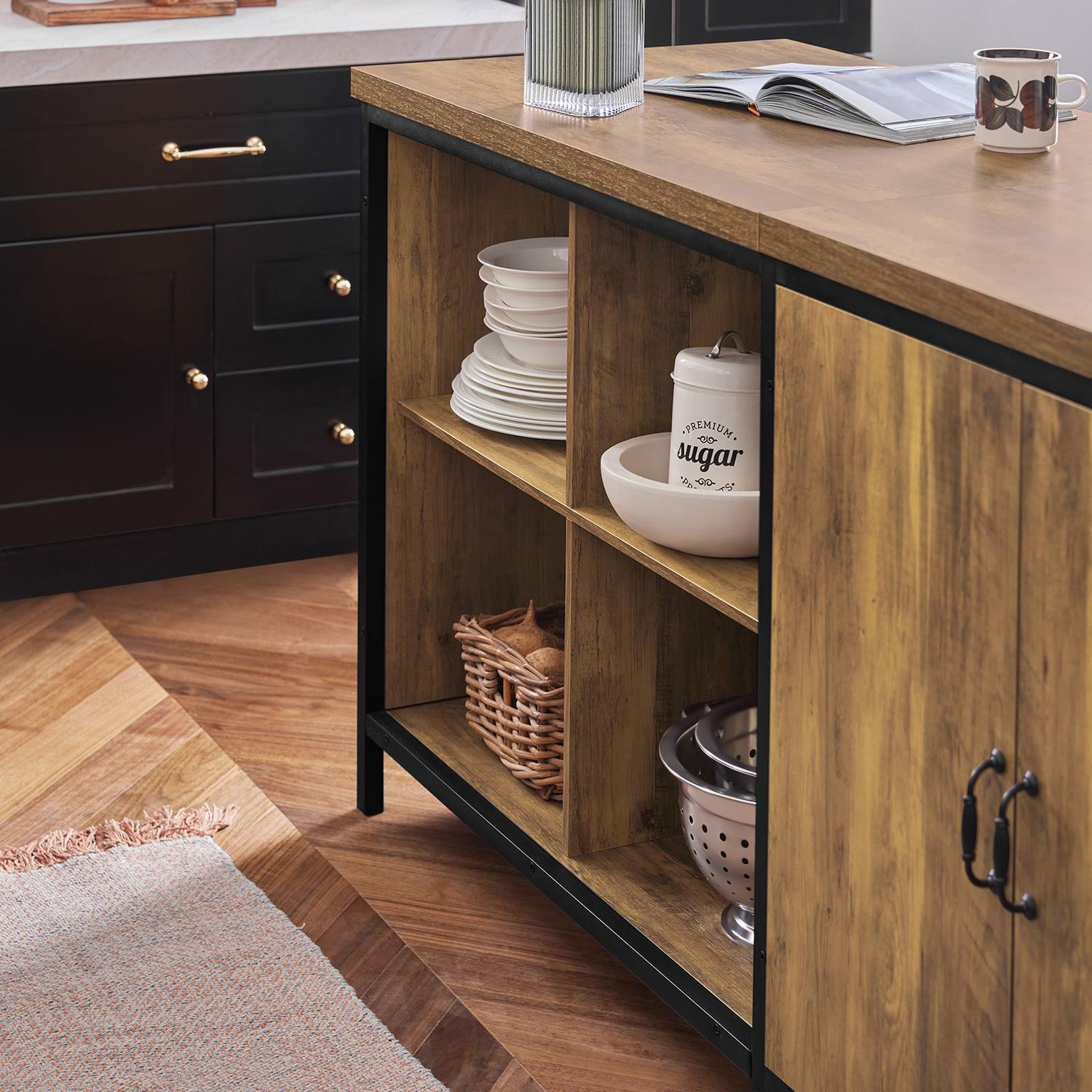 Køkkenø industrielt look, barbord med hylder, brun 170x60x89, produktbillede 4 af 10, Barborde hos HomeNordic