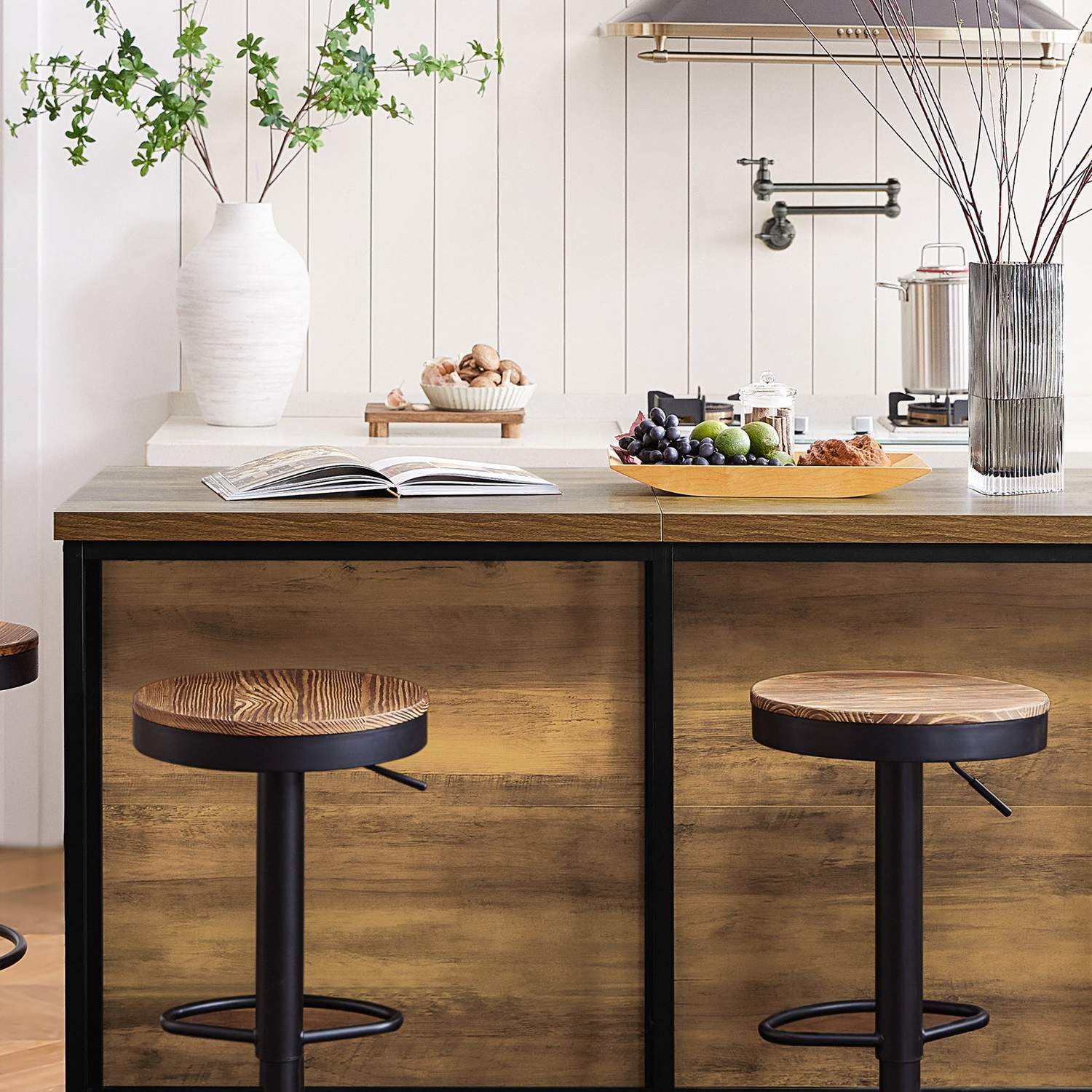 Køkkenø industrielt look, barbord med hylder, brun 170x60x89, produktbillede 7 af 10, Barborde hos HomeNordic