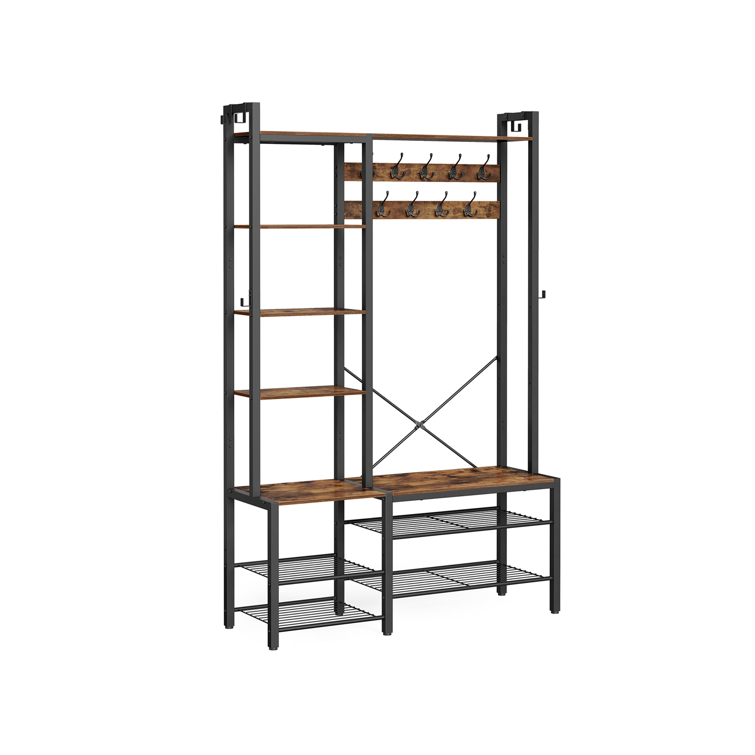 Garderobestativ stort 4-i-1 tøjstativ – rustik brun 40x120x190 – Entremøbler og garderobe > Tøjstativer og garderobestativer – Daily-Living