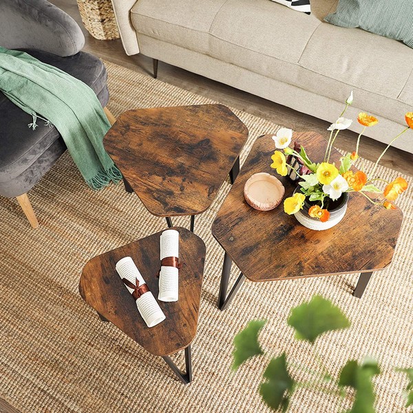 Billede af Indskudsborde - 3 sideborde i industrielt design - rustik brun - Borde > Sideborde - Daily-Living