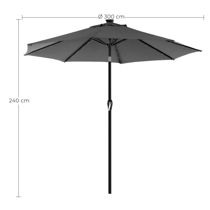 Haveparasol Ø3 M med LED-lys, produktbillede 3 af 9, Parasoller hos HomeNordic