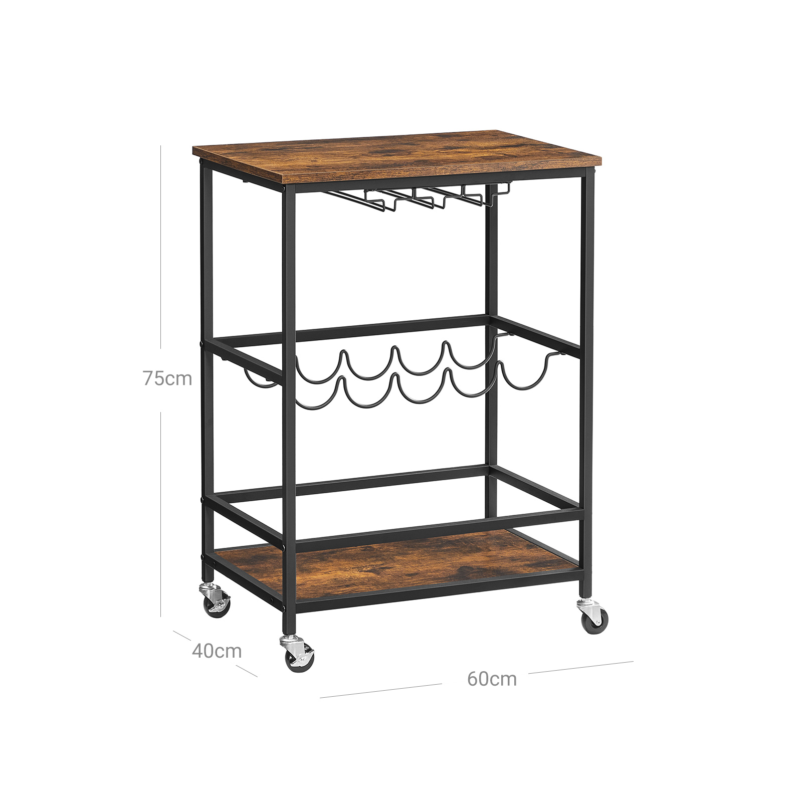 Rullebord med glas og flaskeholdere, produktbillede 2 af 6, Barvogne & rulleborde hos HomeNordic