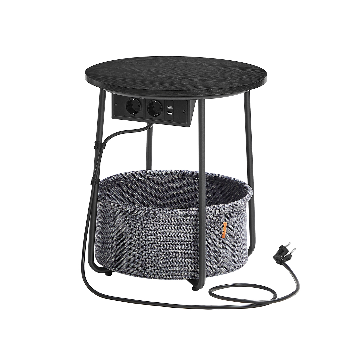 Sidebord Rundt Hjørnebord Med Strømstik Sort Ø45 X H50 Cm Borde > Runde Borde Daily-living