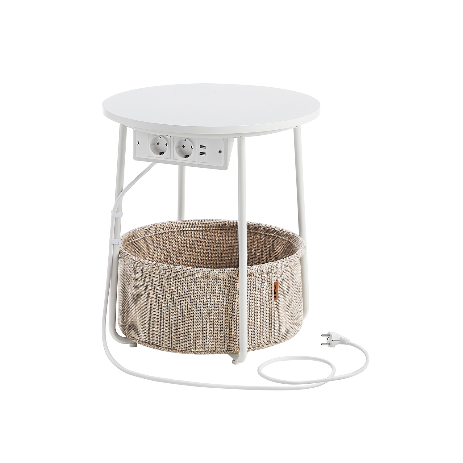 Sidebord – rundt hjørnebord med strømstik – hvid É45 x H50 cm – Borde > Runde borde – Daily-Living