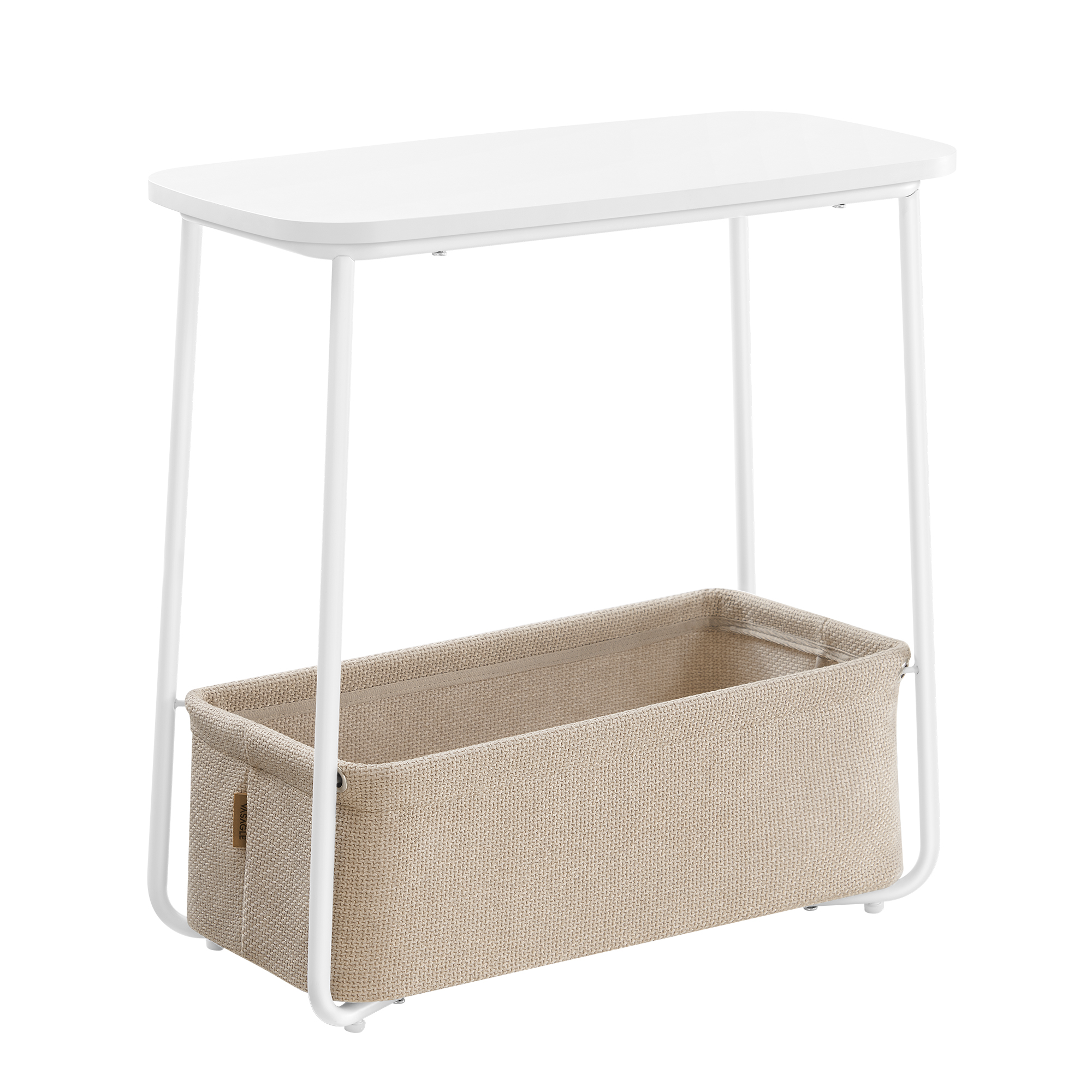 Sidebord Smalt Hjørnebord Med Stofkurv Hvid 30x60x60 Borde > Runde Borde Daily Living