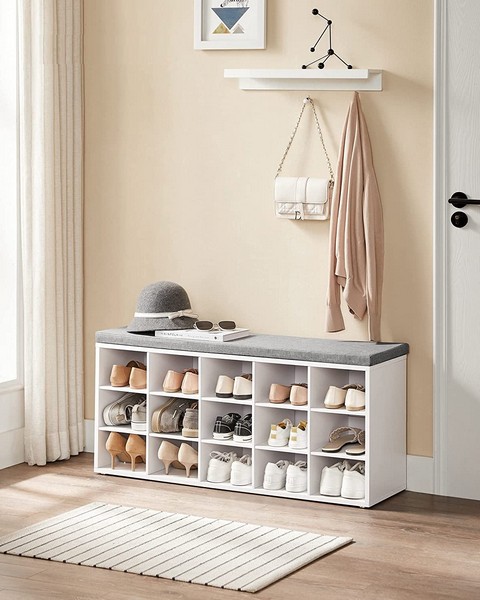 Billede af Skobænk - siddebænk med skohylder - entrebænk med skorum - hvid - Entremøbler og garderobe > Bænke - entremøbler - Daily-Living