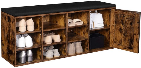 Billede af Skobænk - siddebænk med skohylder - bænk med skab - rustik brun - Entremøbler og garderobe > Bænke - entremøbler - Daily-Living